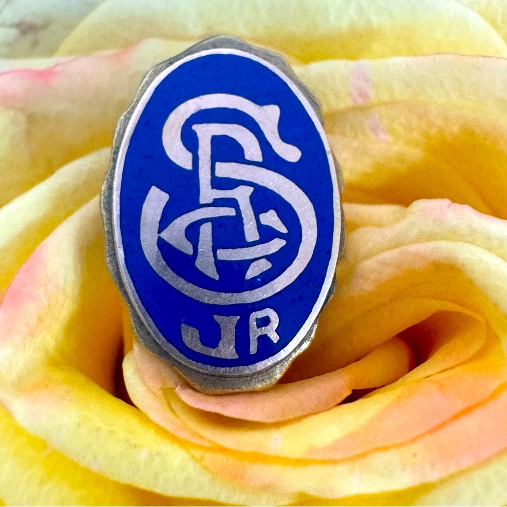SRC JR High School 1928  1/10 10k Gold Filled Lapel Pin Art Deco Blue Enamel